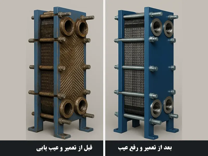 قبل و بعداز از تعمیر مبدل حرارتی صفحه ای