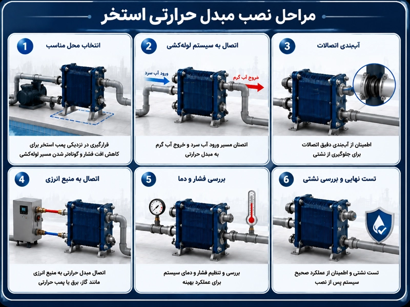 طریقه و نحوه نصب مبدل حرارتی استخری